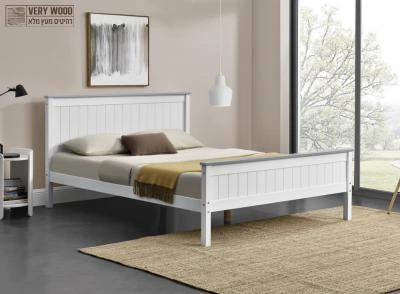 מיטה זוגית מעץ מלא בעיצוב קלאסי 140/190 דגם ליטל לבן