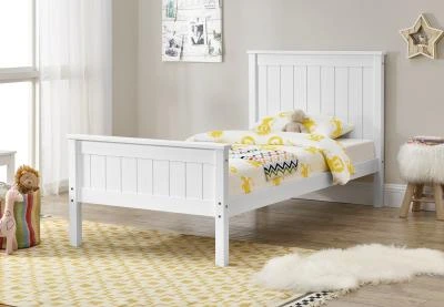 מיטת יחיד מתאימה למזרן 90/190  עשויה עץ מלא דגם עדן לבן