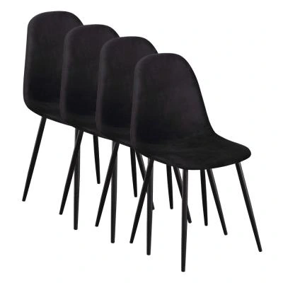 סט 4 כסאות אוכל מרופדים בד קטיפתי דגם כרמל שחור