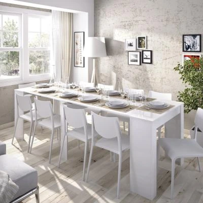 שולחן אוכל קונסולה נפתחת עם אחסון תוצרת ספרד דגם קיאנו לבן