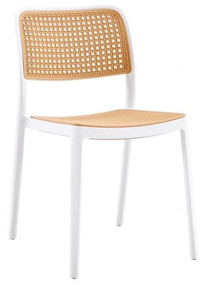 רביעיית כסאות נערמים דמוי ראטן דגם Kevin לבן/עץ X4 