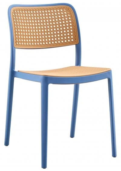 רביעיית כסאות נערמים דמוי ראטן דגם Kevin כחול/עץ X4