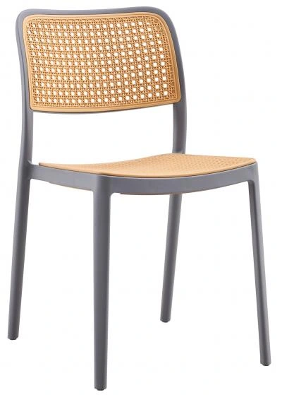 רביעיית כסאות נערמים דמוי ראטן דגם Kevin אפור/עץ X4