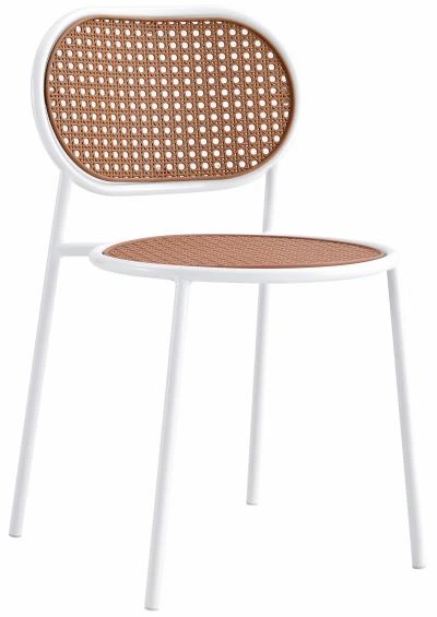 רביעיית כסאות ברזל נערמים דמוי ראטן דגם Eric לבן/עץ X4