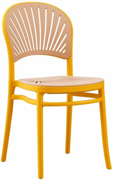 רביעיית כסאות נערמים דמוי ראטן דגם Paula צהוב/עץ X4 