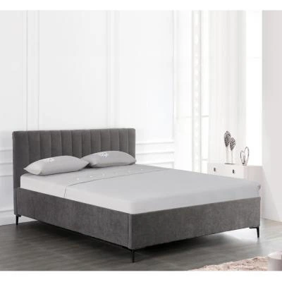 מיטה זוגית מעוצבת 140x190 בריפוד בד רחיץ עם ארגז מצעים מעץ דגם ברנדי אפור