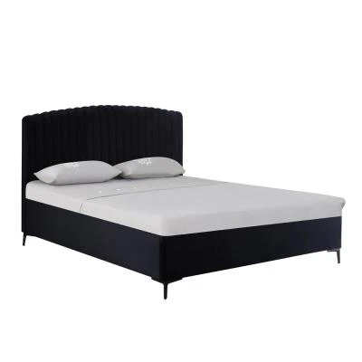 מיטה זוגית מעוצבת 160x200 בריפוד בד רחיץ עם ארגז מצעים מעץ דגם זואי שחור