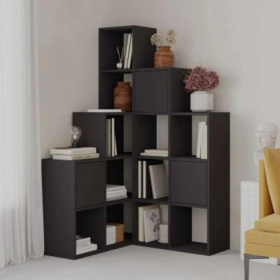 כוננית פינתית PALEO CORNER BOOKCASE SET שחור Decoline