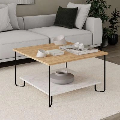 שולחן סלון MARBO COFFEE TABLE אלון/שיש לבן מסדרת Decoline