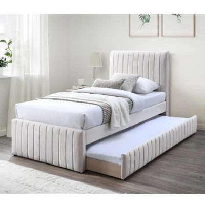 מיטת יחיד 90/190 מרופדת בד קטיפתי עם מיטת חבר דגם אמיגו-קרם