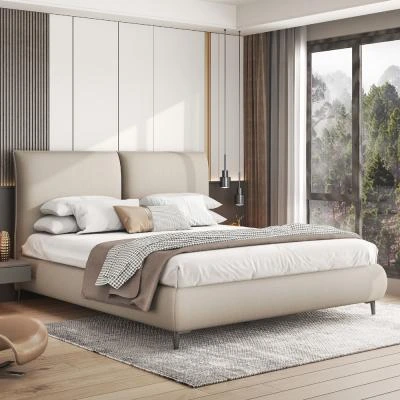 מיטה זוגית מעוצבת 160/200 בריפוד בד רחיץ עם ארגז מצעים מעץ  דגם מליסה